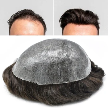 Vyrų Hairpiece 0.12 mm Švirkščiamas Odos Vyrai Toupee Patvarus, Perukai Vyrams, Žmogaus Plaukų Kapiliarų Sistemą Protezavimas Plaukų Vienetas Vyras