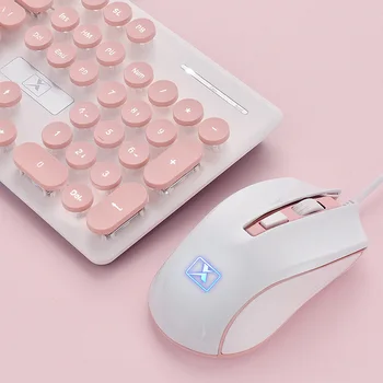 Laidinio steampunk žaidimas klaviatūros ir pelės rinkinys, rožinis retro klaviatūra multimedia mygtukas 1800DPI KOMPIUTERIO, nešiojamojo kompiuterio klaviatūra ir pelė