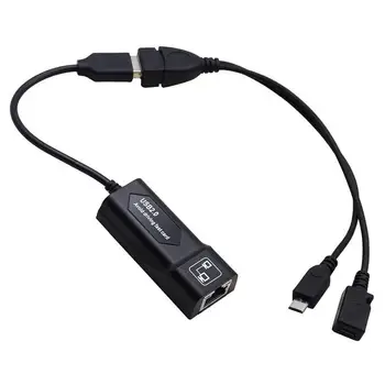 USB 2.0 Į RJ45 Adapteris/ 2X Mirco USB Kabelis LAN Ethernet Adapteris 3 Arba Klijuoti GEN 2