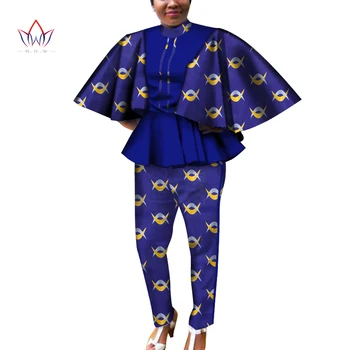 Moterys Afrikos tradicinių drabužių heidi bazin Riche Vasarą Viršų Ir Ilgas Kelnes Rinkinys, 2 dalių Kostiumą Mados Motinos Ankara Komplektus WY6148 Nuotrauka 2