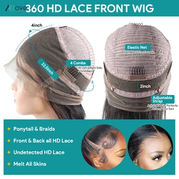 Allove 360 HD Nėrinių Priekinės Peruką Prieš Nupeštos Glueless Kaulų Tiesiai Nėriniai Priekiniai Perukas Žmogaus Plaukų Brazilijos Remy Plaukų Perukai Moterims Nuotrauka 2