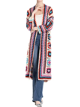 Moteriški Gėlių Nėrimo Ilgas Cardigan Atsitiktinis ilgomis Rankovėmis Atidaryti Priekiniai Megztiniai Megztinis Bohemiškas Megztinis Kailis Outwear