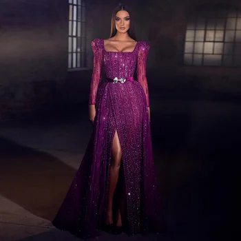 Furtanseo Dubajus Fuksija Vakarą Overskirt Arabų Vestuvių Suknelė Elegantiškas Ilgomis Rankovėmis 2023 Naujas Prabangus Oficialią Šalies Chalatai